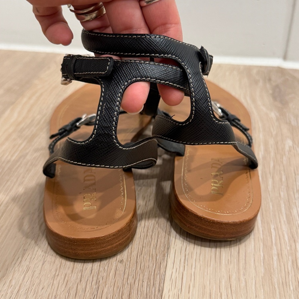 Prada Women's Black and Tan Sandals - Picture 6 of 6